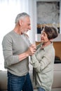 elderly loving couple dancing and relaxing together at home Royalty Free Stock Photo