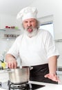 Elderly male chef in kithen Royalty Free Stock Photo