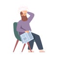 Elderly man in armchair feeling weak and tired flat vector illustration isolated.