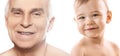 Elderly man and baby boy. Concept of rebirth and cycle of life. Royalty Free Stock Photo