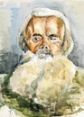 An elderly man with a beard. Watercolor.