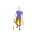An elderly man with a cane, flat vector illustration.