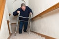 Elderly Man Climb Stairs, Walker Royalty Free Stock Photo