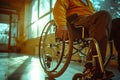 Elderly Man Contemplating in Wheelchair by Window