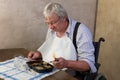 Elderly man disliking his dinner Royalty Free Stock Photo