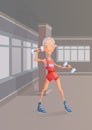 An elderly man doing exercise with dumbbells in the gym. Active lifestyle and sport activities in old age. Vector Royalty Free Stock Photo