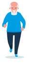 An elderly man engaged in running. Grandfather leads a healthy lifestyle, plays sports. Healthy lifestyle. Flat cartoon