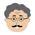 Elderly man face with glasses in doodle style. Royalty Free Stock Photo