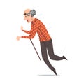 Elderly Man Falling Down on the Floor, Retired Person Falling with Walking Cane, Accident, Pain or Injury Cartoon Style