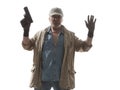 Elderly man with a gun surrenders Royalty Free Stock Photo