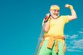 Elderly man after her workout. Senior male is enjoying sporty lifestyle. Grandfather pensioner. Senior sport man is Royalty Free Stock Photo
