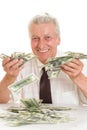 Elderly man holding money