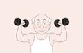 Elderly man lifts dumbbells, fitness sport.Vector illustration. ÃÂ¡artoon design