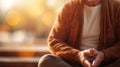 An elderly man meditating in the sun, AI Royalty Free Stock Photo