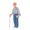 Elderly man. Old man character with walking stick and newspaper on white background. Nursing home. Senior man flat Royalty Free Stock Photo