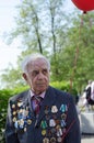 An elderly man with the Order of Peace, at the celebration of Victory Day in the city. Dimitrovgrad, Russia, May 9, 2019