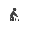 Elderly man with paddle walker vector icon