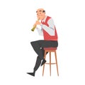 Elderly Man Playing Flute, Old Man Musician Character Cartoon Style Vector Illustration Royalty Free Stock Photo