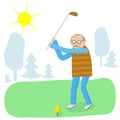 An elderly man plays golf. Golf