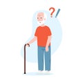 Elderly man with question marks. Senile dementia concept. Royalty Free Stock Photo