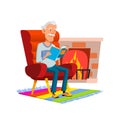 Elderly Man Reading Book In Living Room Vector Royalty Free Stock Photo