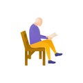 An elderly man reads a book, flat vector illustration. Royalty Free Stock Photo