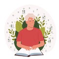 Elderly man reads something in Braille. June 27 - International Day of the Deaf-Blind.World Braille Day. November 13 -