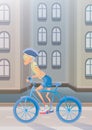 An elderly man riding a Bicycle on city street. Active lifestyle and sport activities in old age. Vector illustration.