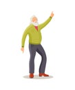 Elderly man senior age person dances squatting.