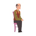 Elderly Man Sitting in Chair, Grandpa Character Cartoon Style Vector Illustration on White Background