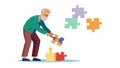 Elderly Man Solving Jigsaw Puzzle for Cognitive Health, vector design Generative AI Royalty Free Stock Photo