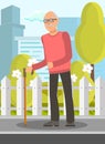 Elderly Man with Walking Stick Flat Illustration
