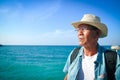 Elderly men Asians travel to sea.