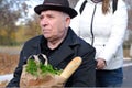 Elderly man in a wheelchair grocery shopping Royalty Free Stock Photo