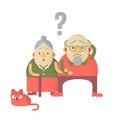 Elderly man and woman with dementia in confused state of mind, their domestic cat is upset too Royalty Free Stock Photo