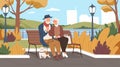 Elderly man and woman have a date in the park. Romantic couple sitting on a bench and smiling. Two senior lovers spend Royalty Free Stock Photo