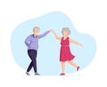Elderly man and woman senior aged persons dance. Dancing old people. Happy active elderly couple together on music party.