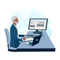 An elderly business man works at a laptop Royalty Free Stock Photo