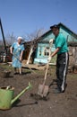 elderly married couple at the cottage home in russia
