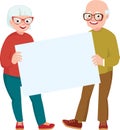 Elderly married couple of lovers in full length together hold the white blank