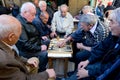 Elderly men play backgammon in Jerusalem, Israel