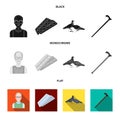 Elderly men, tablets, pigeons, walking cane.Old age set collection icons in black, flat, monochrome style vector symbol