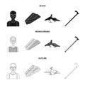 Elderly men, tablets, pigeons, walking cane.Old age set collection icons in black,monochrome,outline style vector symbol