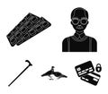 Elderly men, tablets, pigeons, walking cane.Old age set collection icons in black style vector symbol stock illustration