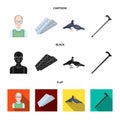 Elderly men, tablets, pigeons, walking cane.Old age set collection icons in cartoon,black,flat style vector symbol stock