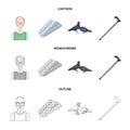 Elderly men, tablets, pigeons, walking cane.Old age set collection icons in cartoon,outline,monochrome style vector