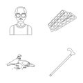 Elderly men, tablets, pigeons, walking cane.Old age set collection icons in outline style vector symbol stock
