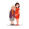 Elderly mother and adult daughter together. Vector illustration