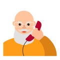 An elderly old man talking on the phone. Vector flat illustrat