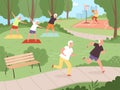 Elderly park activity. Older people grandparents walking in urban park healthy lifestyle of happy senior recreation